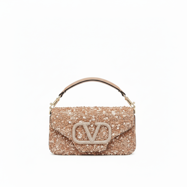 Garavani Small Locò Shoulder Bag – Rose Gold Sequins